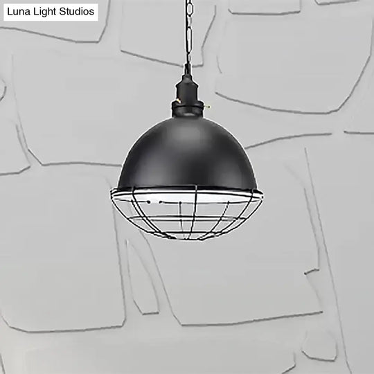 Retro Industrial Metal Pendant Light - Bowl Shade 1 Bulb Multiple Colors Wire Guard And Chain