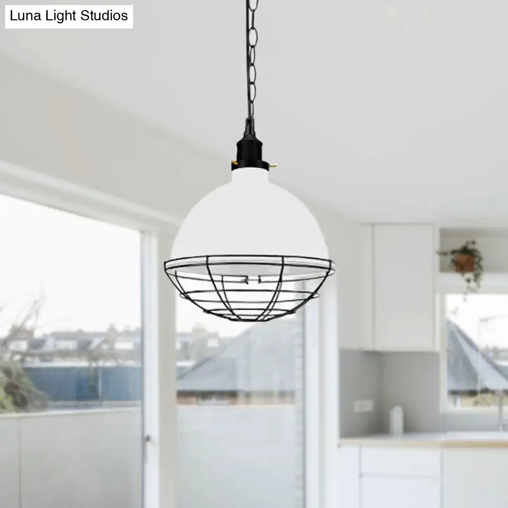 Retro Industrial Metal Pendant Light - Bowl Shade 1 Bulb Multiple Colors Wire Guard And Chain