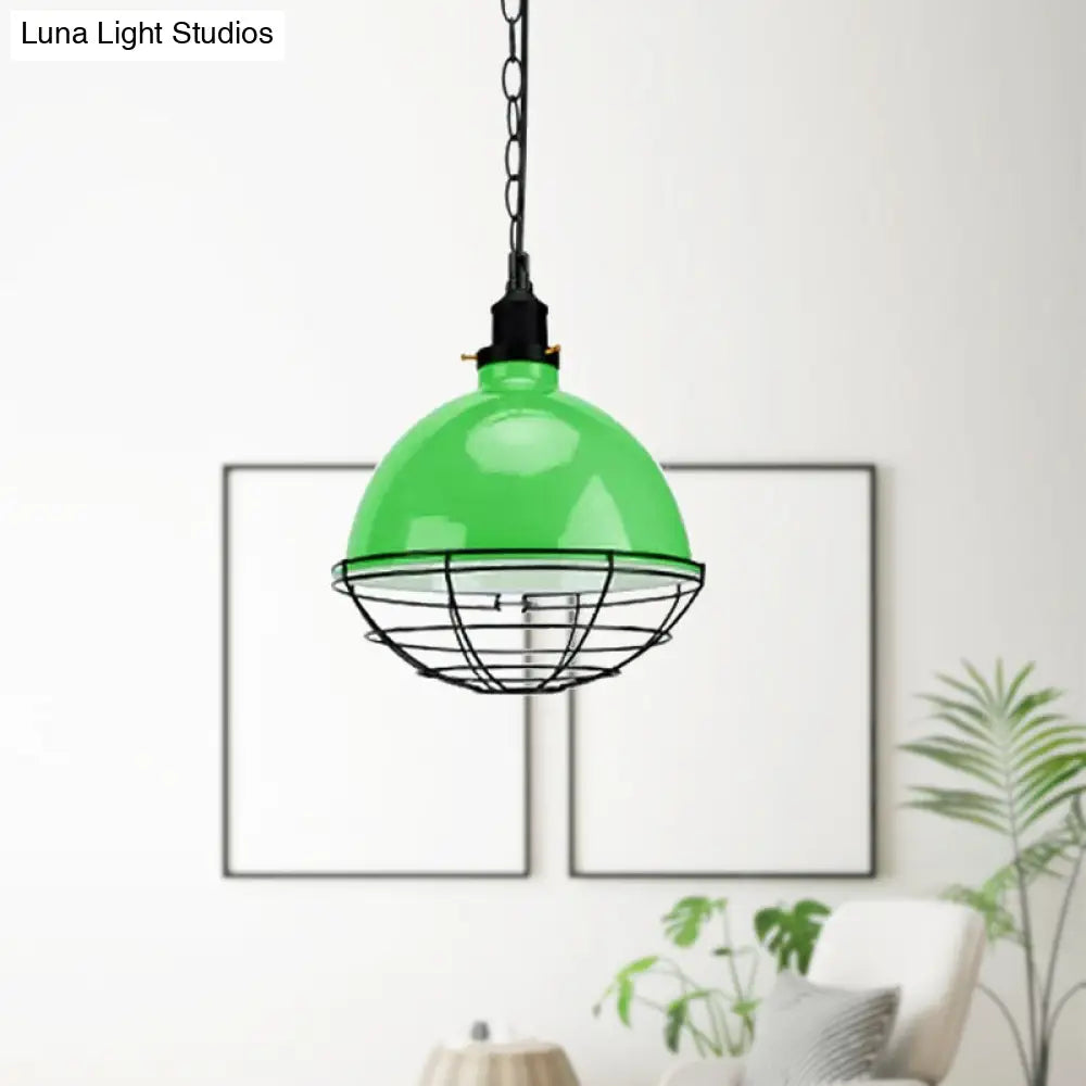 Retro Industrial Metal Pendant Light - Bowl Shade 1 Bulb Multiple Colors Wire Guard And Chain
