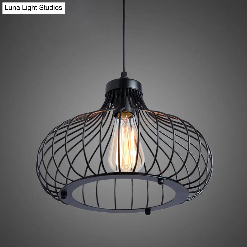 Retro Industrial Style Metal Pendant Ceiling Light - 1-Light Oval For Restaurants Black / 12