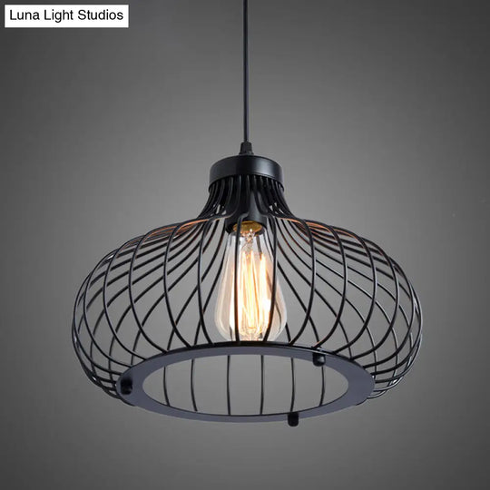 Retro Industrial Style Metal Pendant Ceiling Light - 1-Light Oval For Restaurants Black / 12