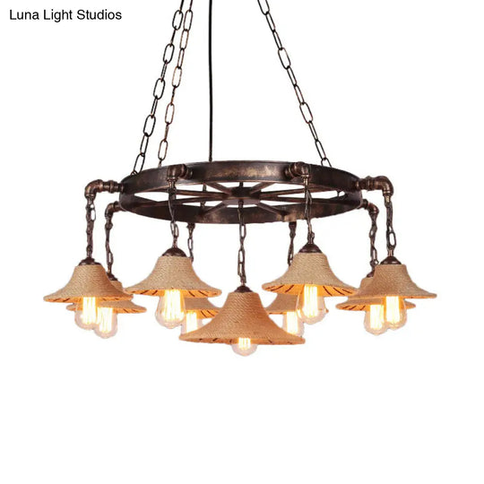 Retro Industrial Pendant Ceiling Fixture With Open Bulb Rope And Chain - Brown