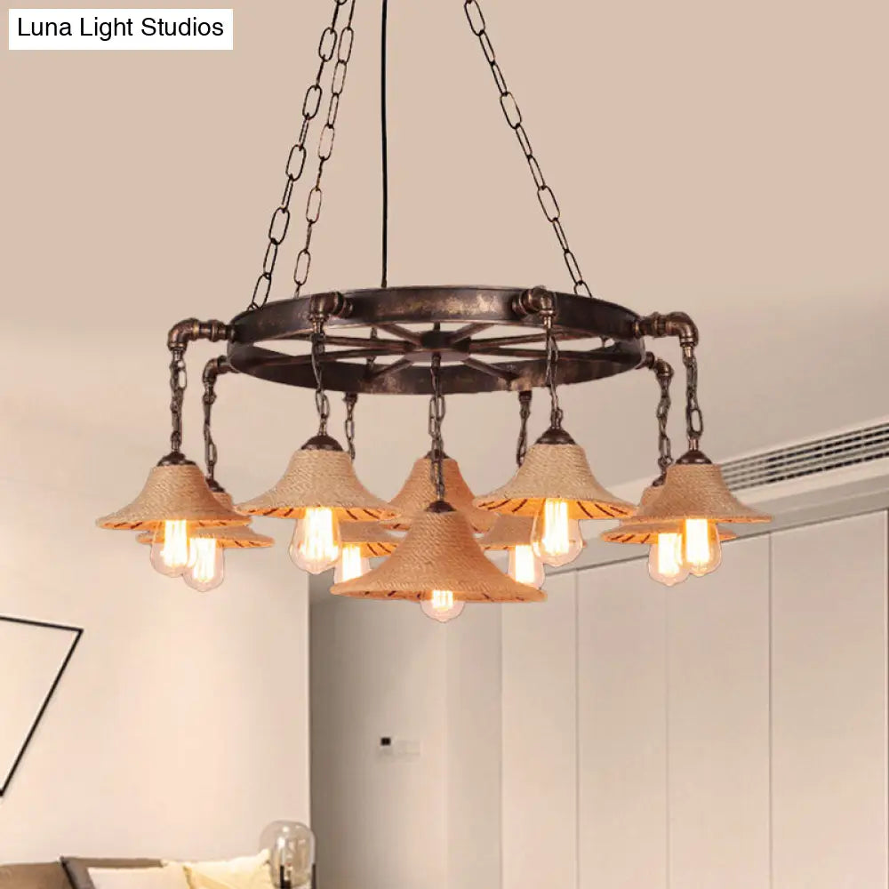 Industrial Retro Open Bulb Pendant With Rope And Chain - Brown Ceiling Fixture