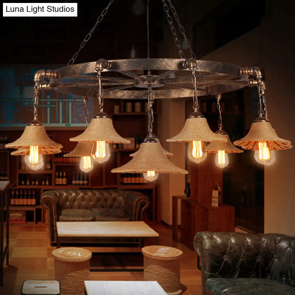 Industrial Retro Open Bulb Pendant With Rope And Chain - Brown Ceiling Fixture 10 / Rust