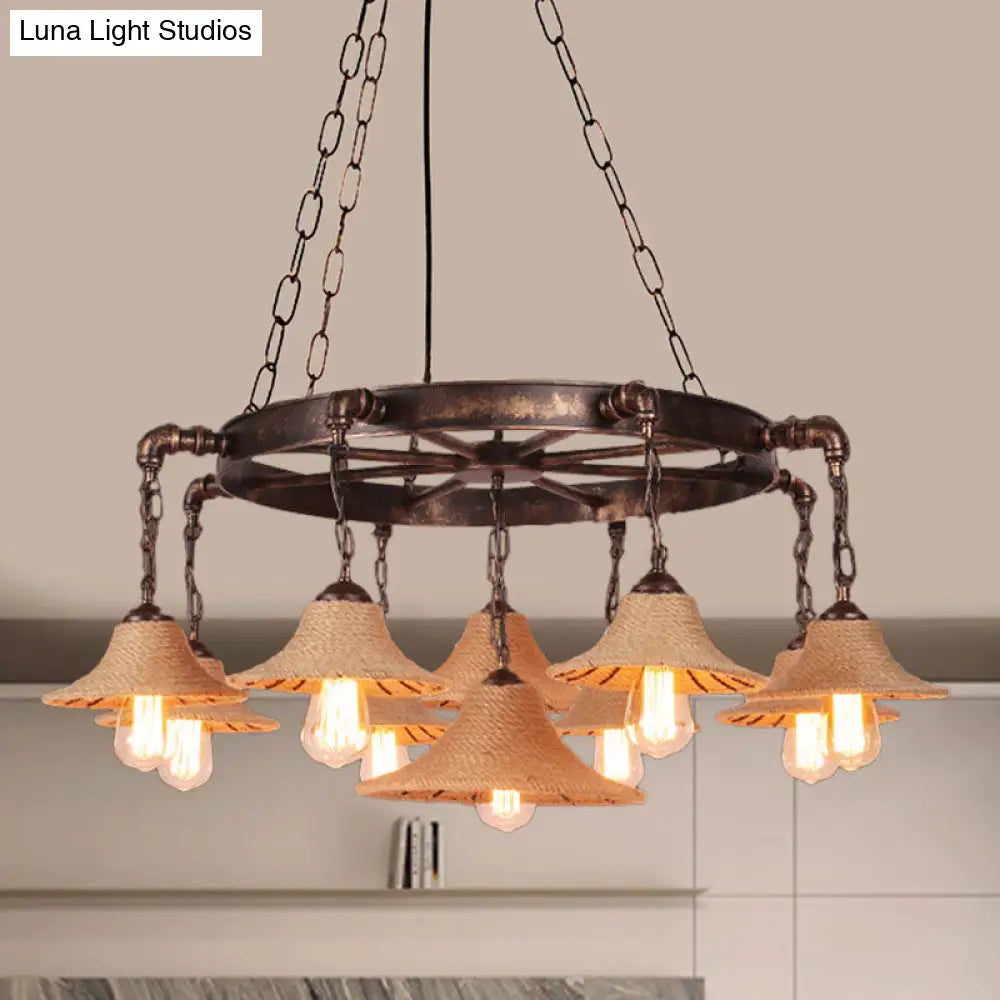 Industrial Retro Open Bulb Pendant With Rope And Chain - Brown Ceiling Fixture