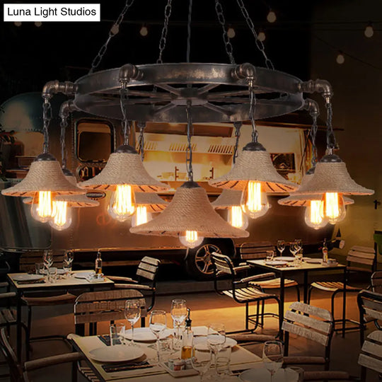 Industrial Retro Open Bulb Pendant With Rope And Chain - Brown Ceiling Fixture 9 / Rust