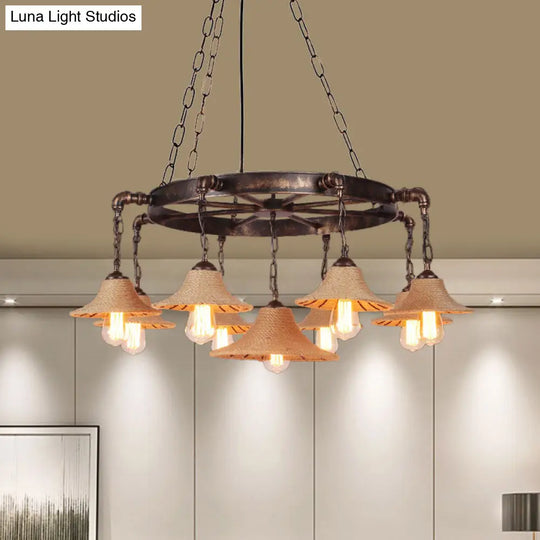 Retro Industrial Pendant Ceiling Fixture With Open Bulb Rope And Chain - Brown