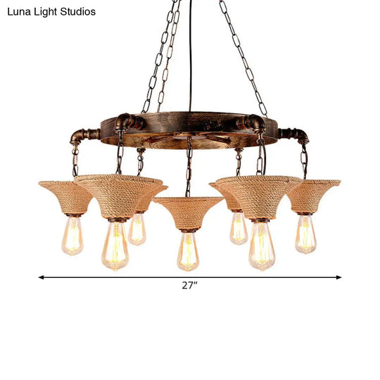 Industrial Retro Open Bulb Pendant With Rope And Chain - Brown Ceiling Fixture