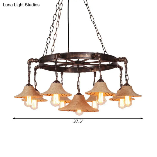 Retro Industrial Pendant Ceiling Fixture With Open Bulb Rope And Chain - Brown