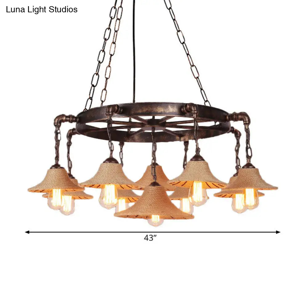 Industrial Retro Open Bulb Pendant With Rope And Chain - Brown Ceiling Fixture