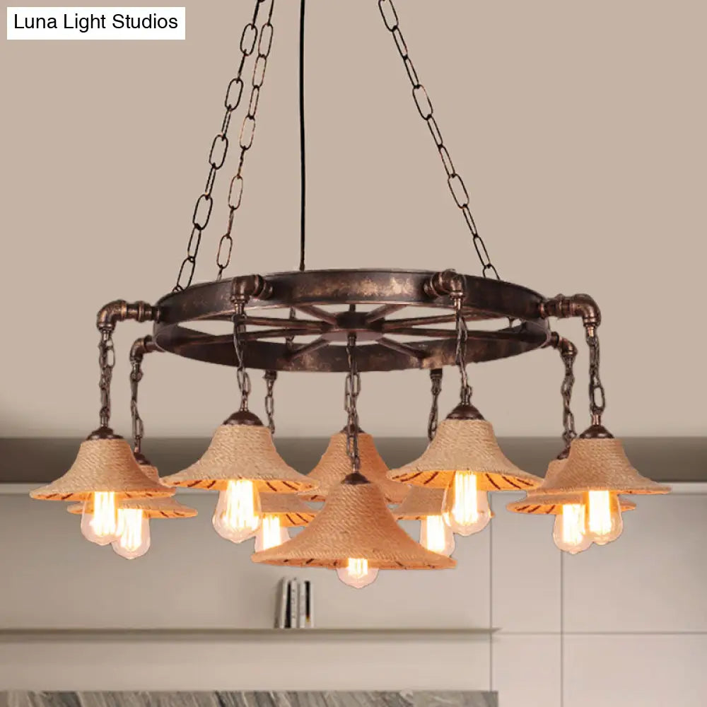 Retro Industrial Pendant Ceiling Fixture With Open Bulb Rope And Chain - Brown