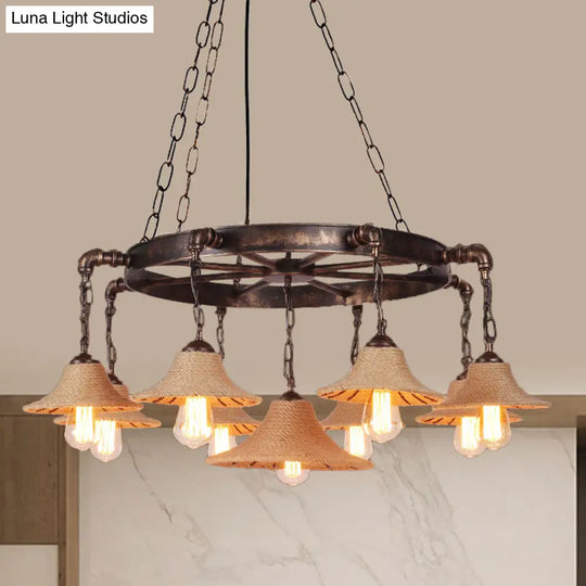 Retro Industrial Pendant Ceiling Fixture With Open Bulb Rope And Chain - Brown