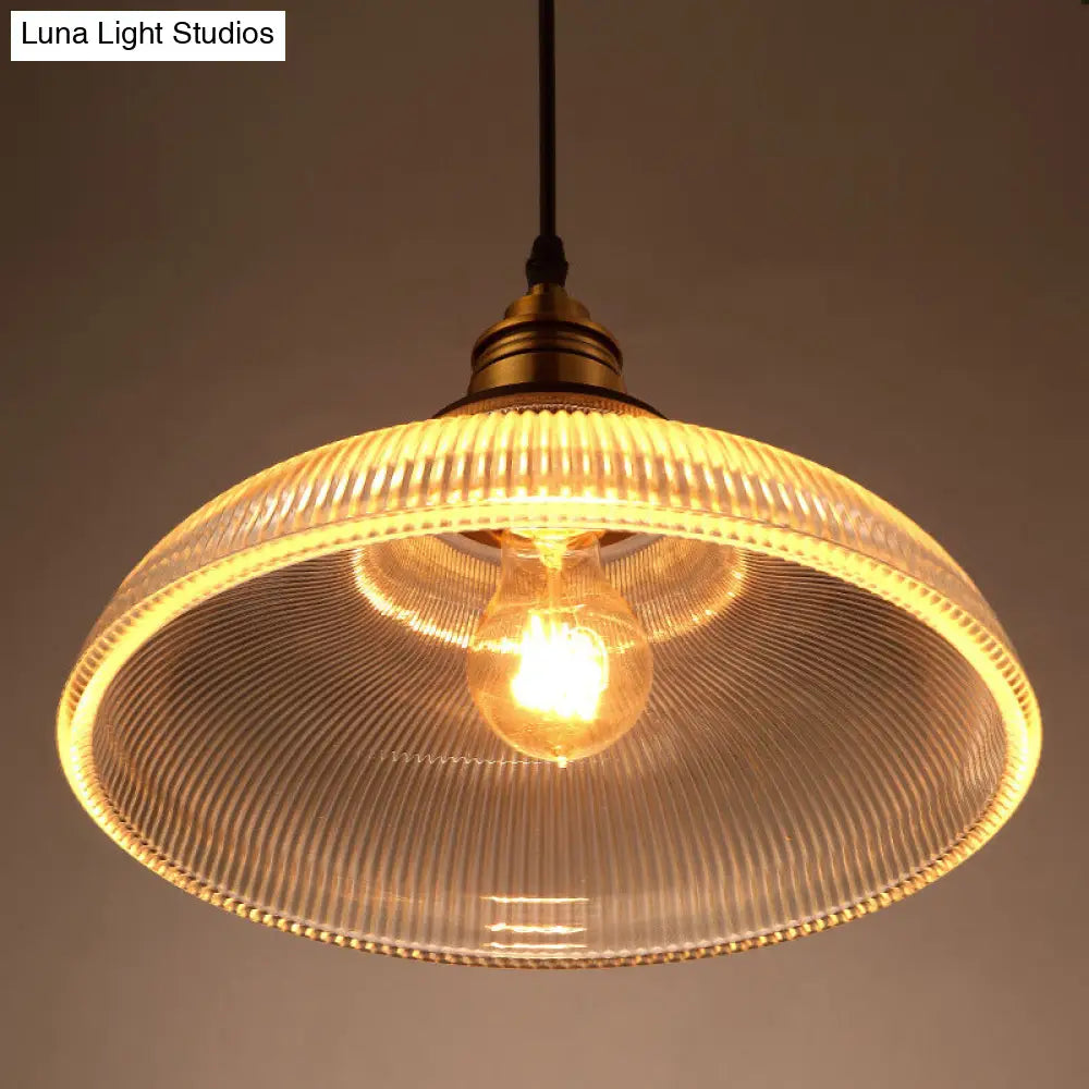 Retro Industrial Pendant Lighting - 1 Light Prismatic Glass Dome Perfect For Living Room