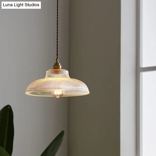 Retro Industrial Pendant Lighting - 1 Light Prismatic Glass Dome Perfect For Living Room