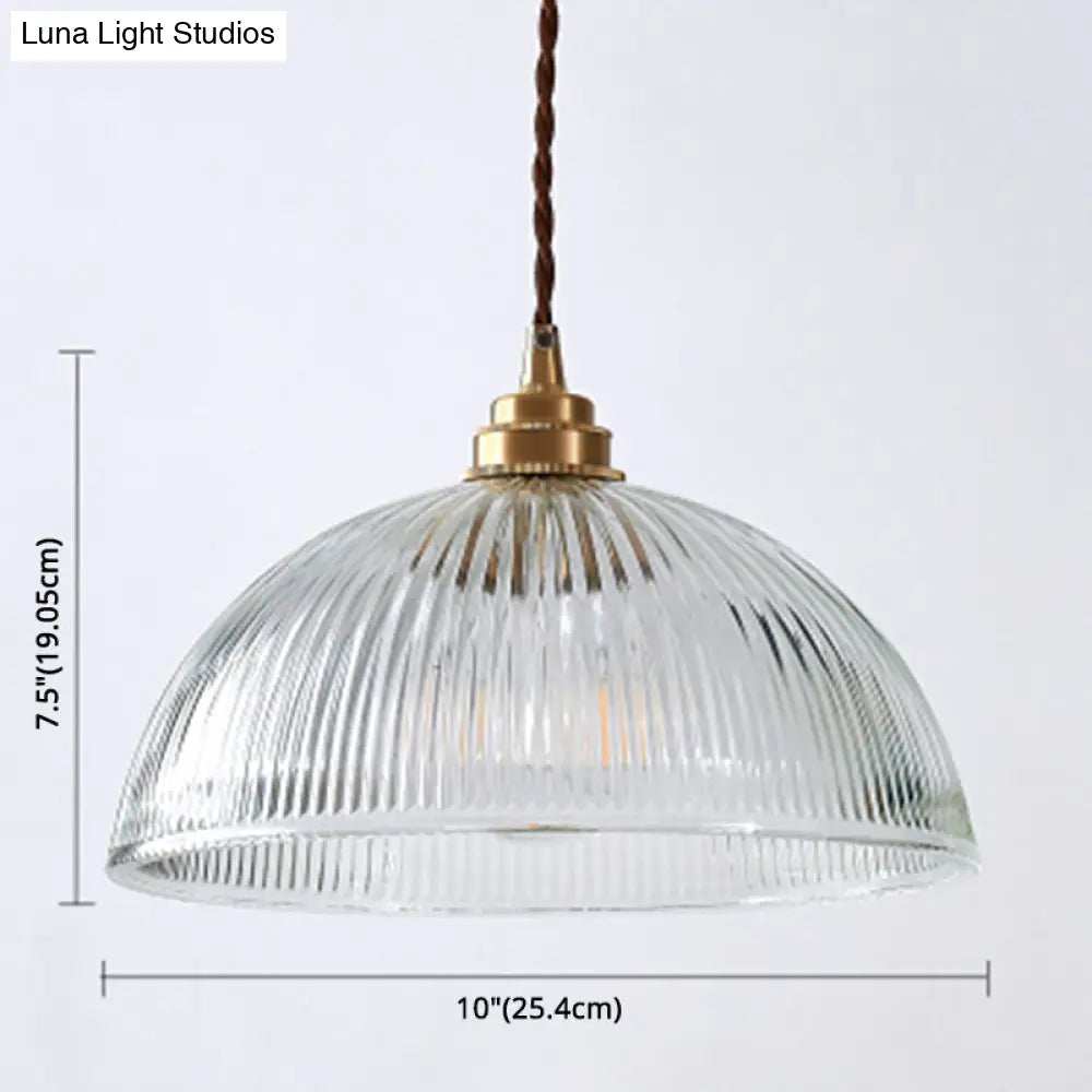 Retro Industrial Pendant Lighting - 1 Light Prismatic Glass Dome Perfect For Living Room