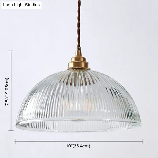 Retro Industrial Pendant Lighting - 1 Light Prismatic Glass Dome Perfect For Living Room