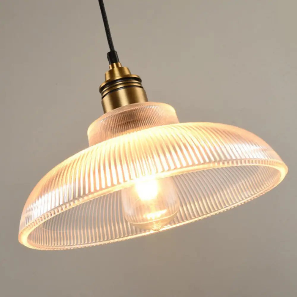 Retro Industrial Pendant Lighting - 1 Light Prismatic Glass Dome Perfect For Living Room Clear