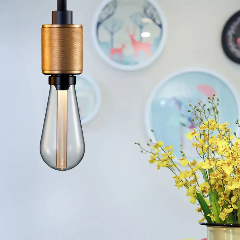 Retro Industrial Pendant Lighting - Metallic Open Bulb 1-Light Lamp In Black/Silver For Restaurants