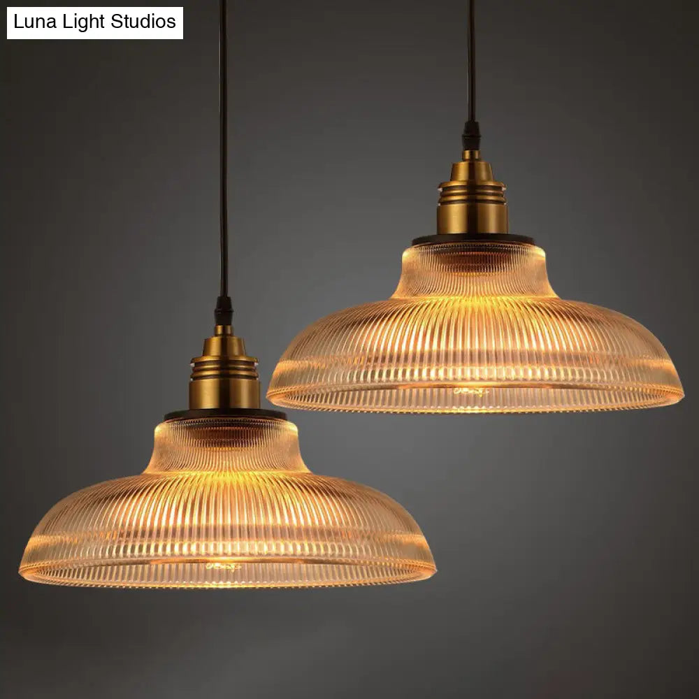 Retro Industrial Ribbed Glass Dome Pendant Lamp - 1-Light Design For Restaurants
