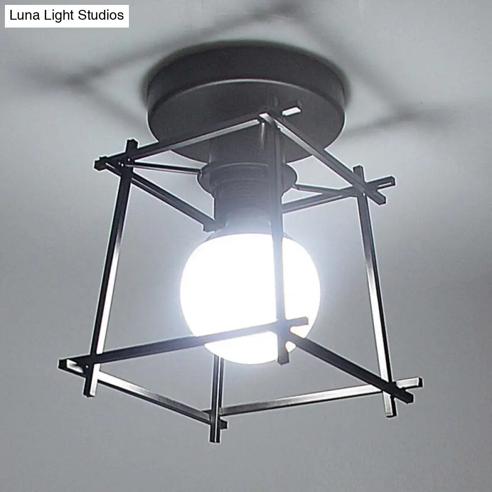 Retro Industrial Square Semi Flush Chandelier - Metal Ceiling Light For Hallway