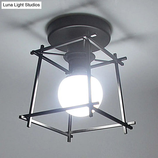 Retro Industrial Square Semi Flush Chandelier - Metal Ceiling Light For Hallway