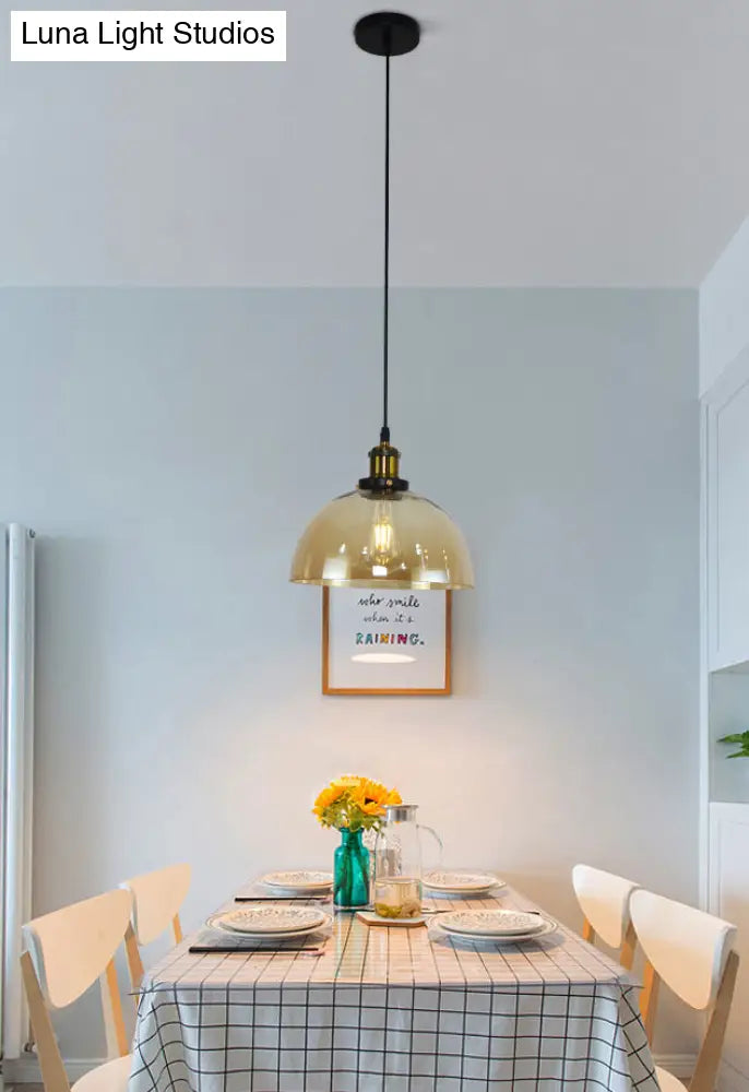 Retro Industrial Style Glass Ceiling Fixture - 1 Light For Restaurants