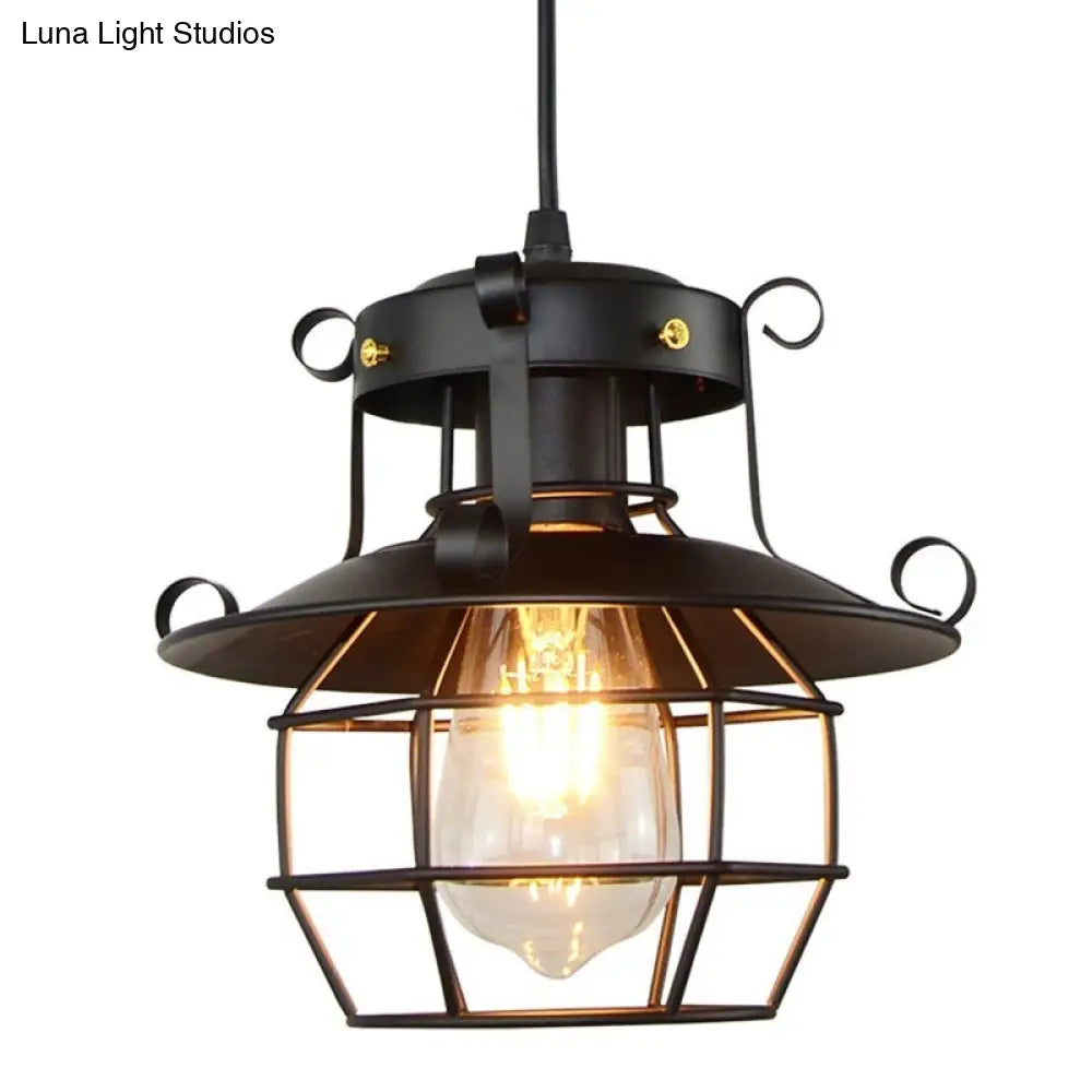 Retro Industrial Style Metal Pendant Light For Restaurants - 1-Light Lantern Ceiling