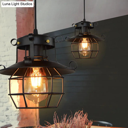 Retro Industrial Style 1-Light Lantern Ceiling Pendant - Metal For Restaurants