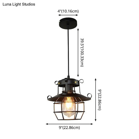 Retro Industrial Style Metal Pendant Light For Restaurants - 1-Light Lantern Ceiling