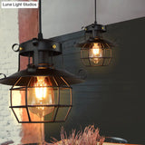 Retro Industrial Style Metal Pendant Light For Restaurants - 1-Light Lantern Ceiling