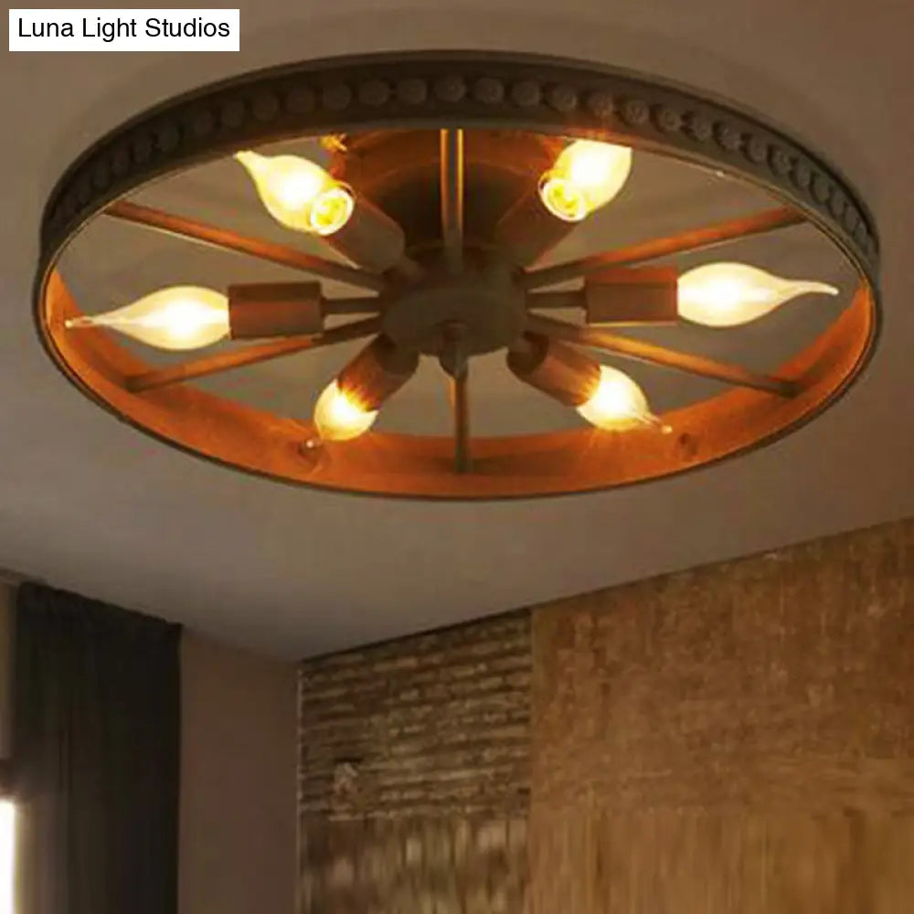 Retro Industrial Style Semi Flush Chandelier - 6 Light Metal Ceiling Mount For Living Room
