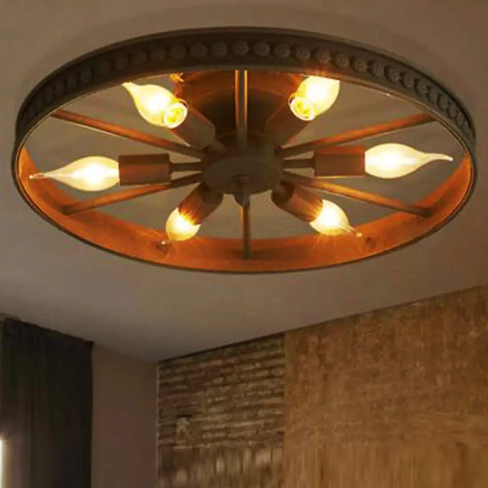 Retro Industrial Style Semi Flush Chandelier - 6 Light Metal Ceiling Mount For Living Room Rust