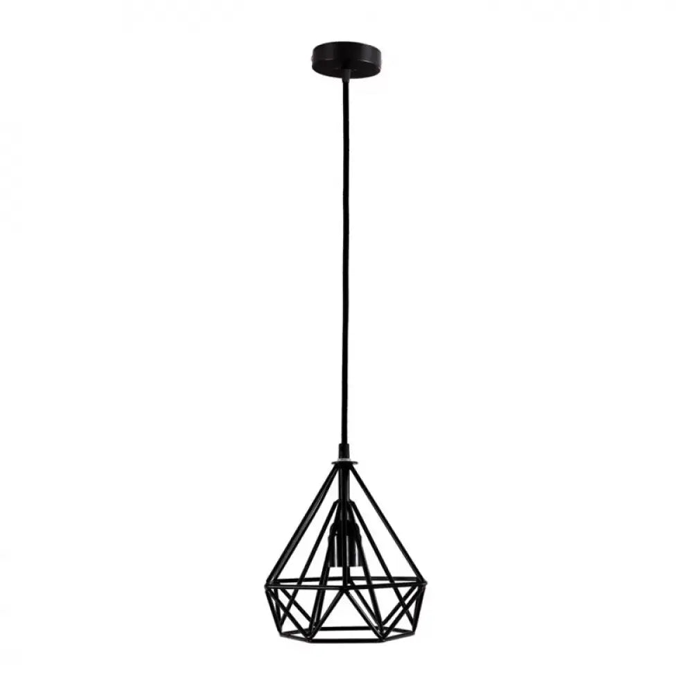 Retro Iron Diamond Pendant - 1 Head Black Ceiling Lamp For Restaurants