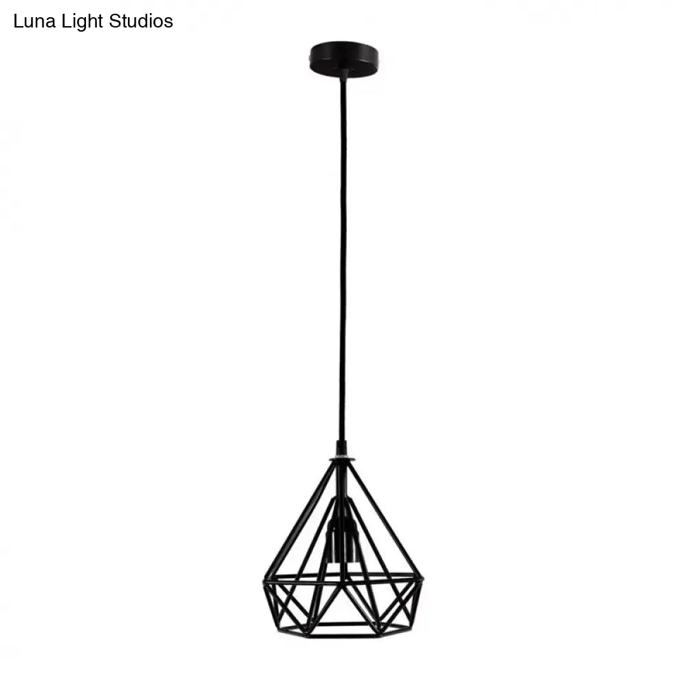 Retro Iron Diamond Restaurant Pendant Lamp - Black 1 Head Ceiling Suspension Lighting
