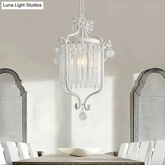 Retro Iron Single Scroll Frame Pendant Light - Black/White Suspension Lamp With Crystal Rod Drape