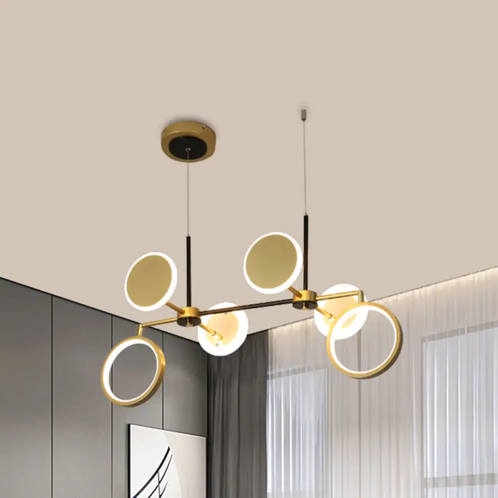 Retro Island Ceiling Lamp: 6 Bulbs Black/Gold Metallic Shade Warm/White Light Gold / White