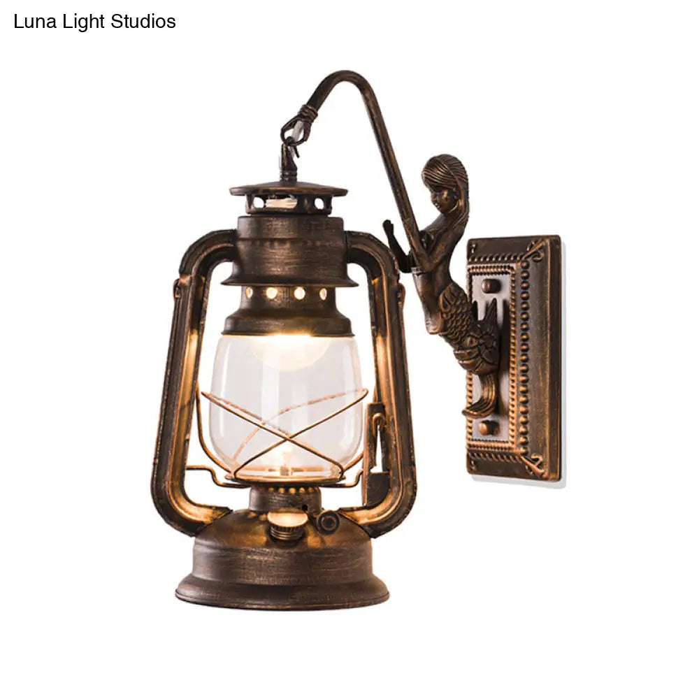 Retro Lantern Style Iron Wall Light - 1-Light Corridor Kerosene Fixture