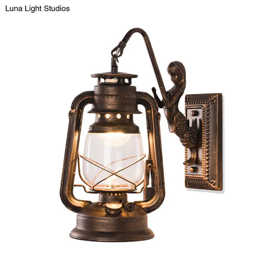 Retro Lantern Style Iron Wall Light - 1-Light Corridor Kerosene Fixture