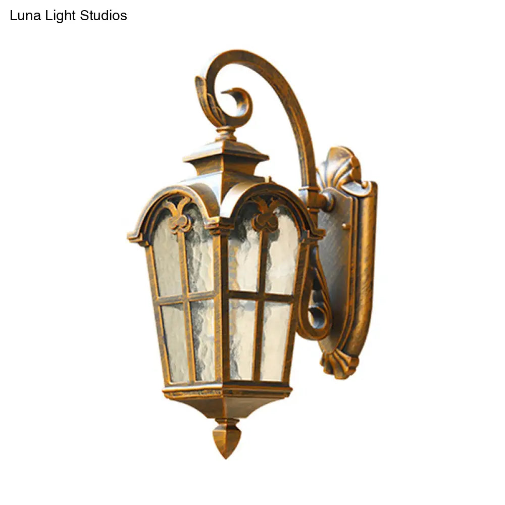 Retro Lantern Wall Mount Light With Ripple Glass For Courtyard