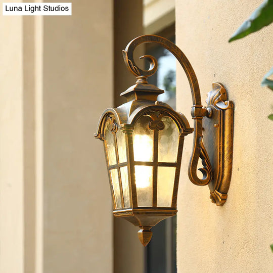 Retro Lantern Wall Mount Light With Ripple Glass For Courtyard