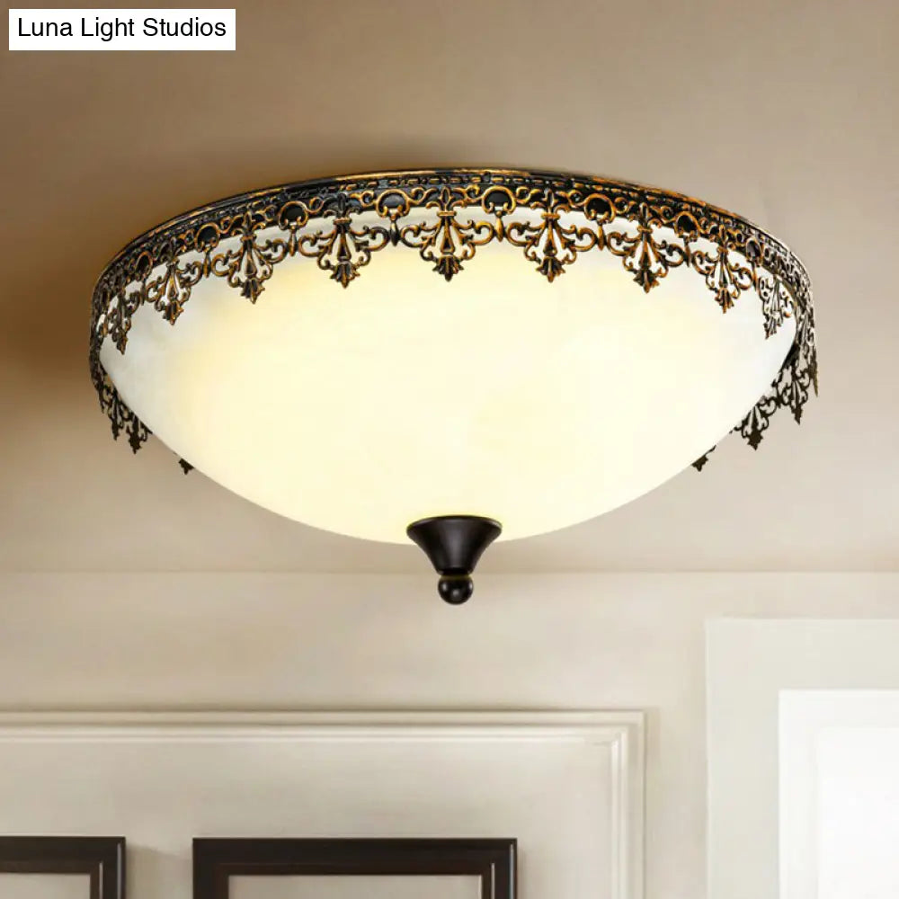 Retro Led Flush Mount Ceiling Light With Filigree Decor For Bedroom Or Coffee Shop