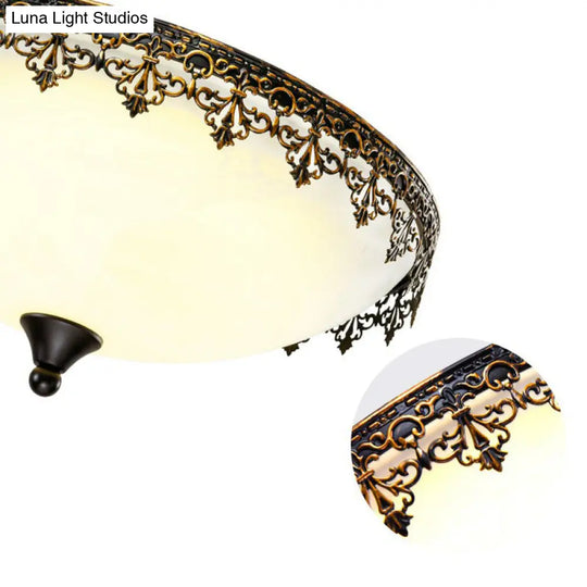 Retro Led Flush Mount Ceiling Light With Filigree Decor For Bedroom Or Coffee Shop