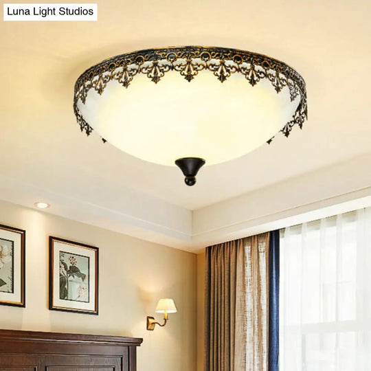 Retro Led Flush Mount Ceiling Light With Filigree Decor For Bedroom Or Coffee Shop