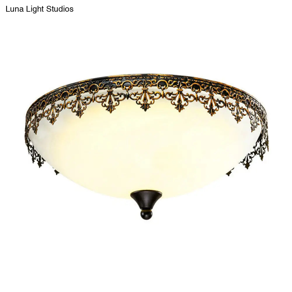 Retro Led Flush Mount Ceiling Light With Filigree Decor For Bedroom Or Coffee Shop