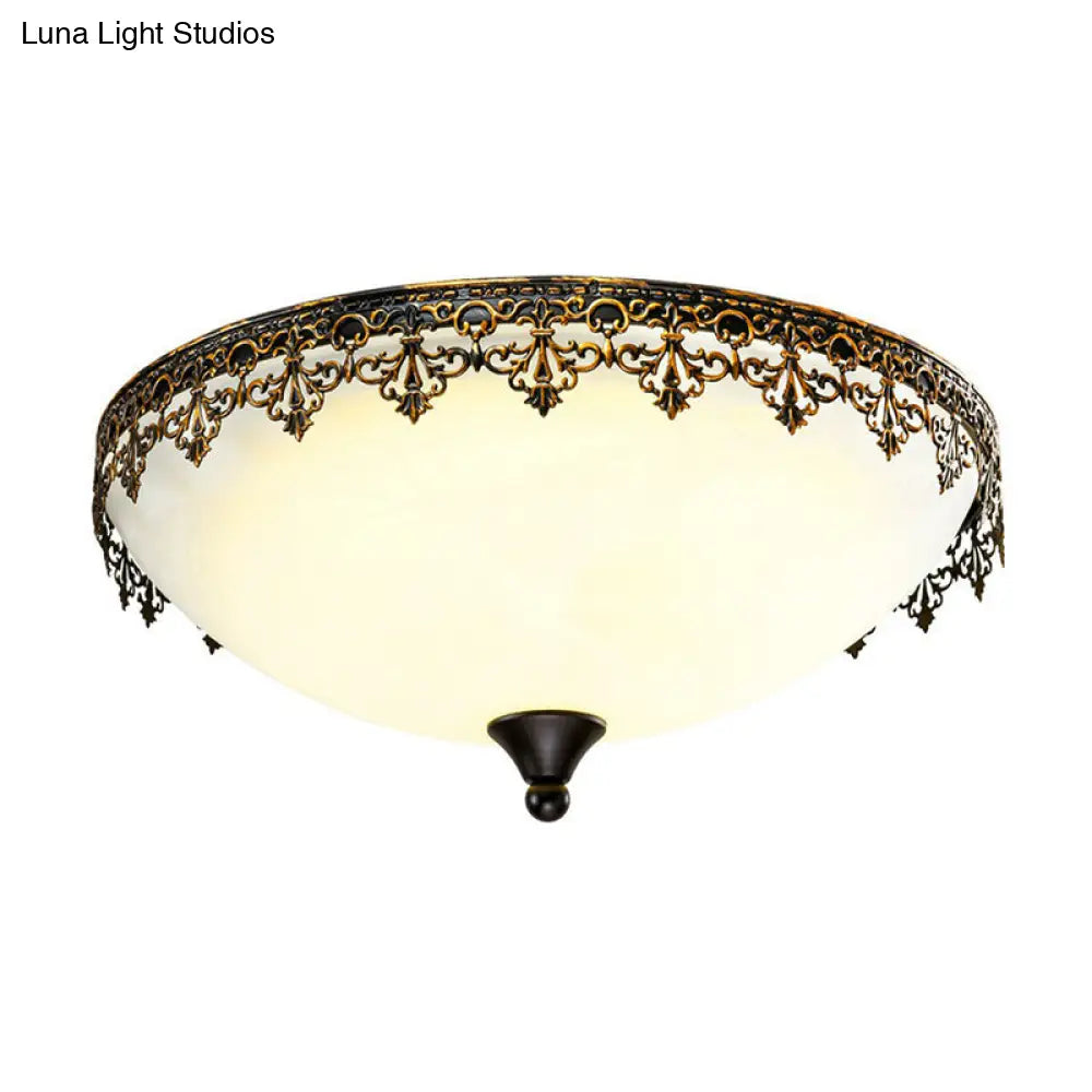 Retro Led Flush Mount Ceiling Light With Filigree Decor For Bedroom Or Coffee Shop