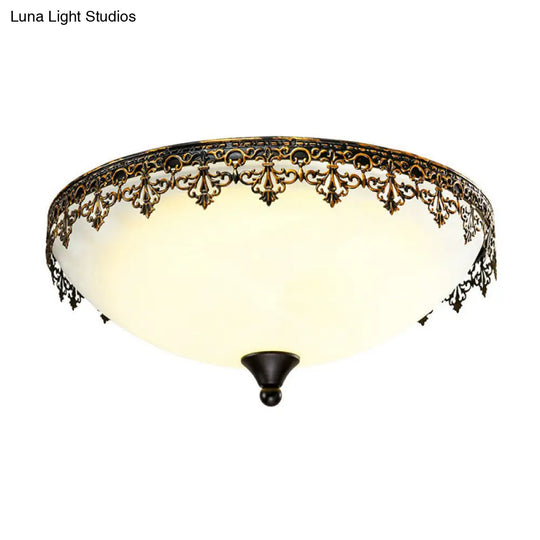 Retro Led Flush Mount Ceiling Light With Filigree Decor For Bedroom Or Coffee Shop