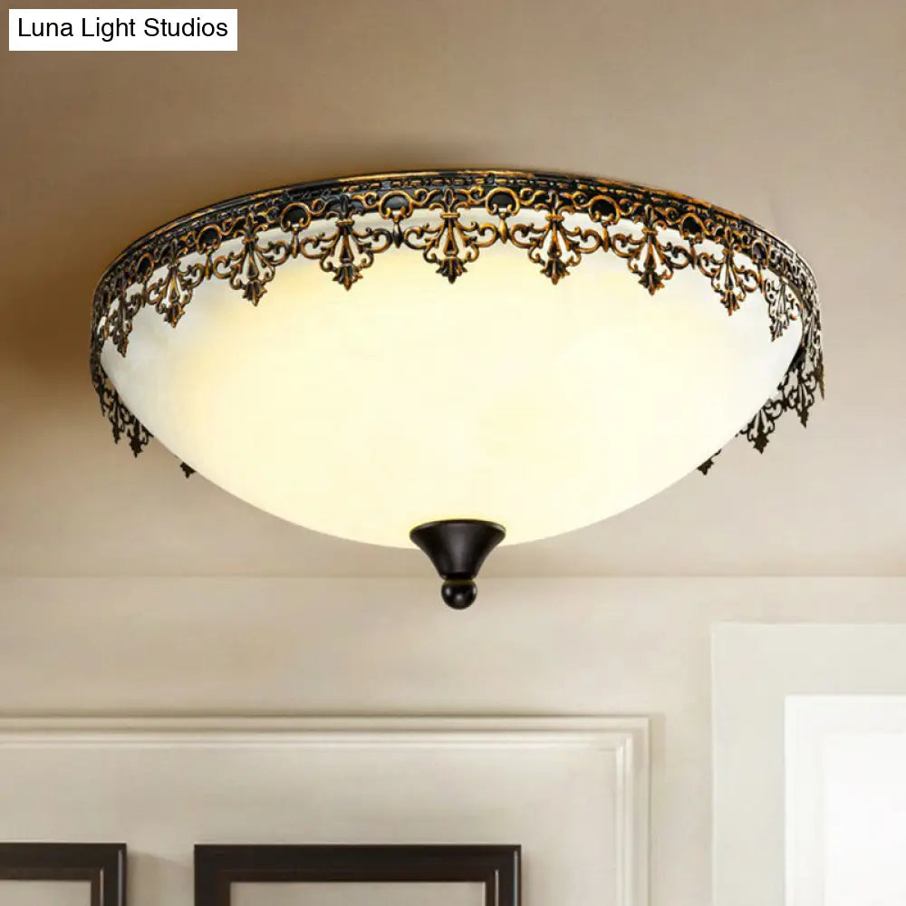 Retro Led Flush Mount Ceiling Light With Filigree Decor For Bedroom Or Coffee Shop