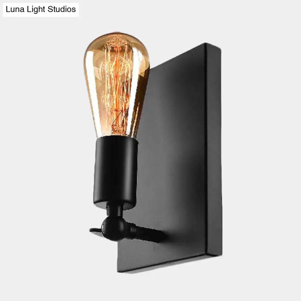 Retro Loft Black Metal Sconce Lamp: 1-Light Plug-In Wall Lamp With Exposed Bulb - Dining Room