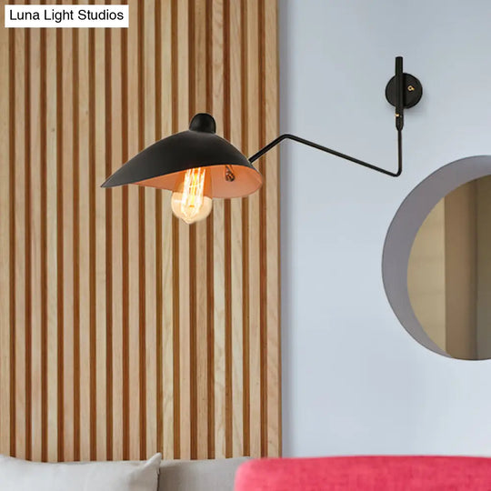 Retro Loft Black Metallic Wall Light - Adjustable Dome Fixture For Study Room