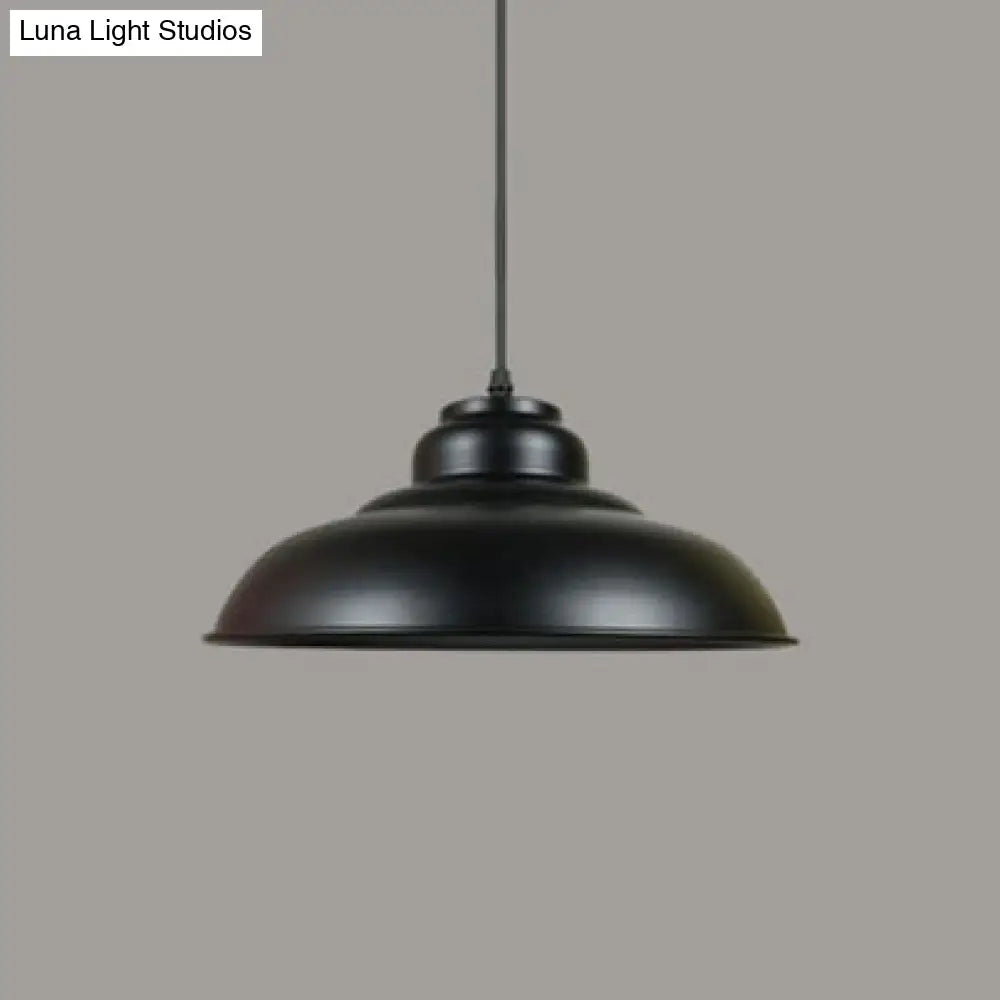 Retro Loft Dome Pendant Light - 1 Bulb Iron Ceiling Fixture For Kitchen Black Finish